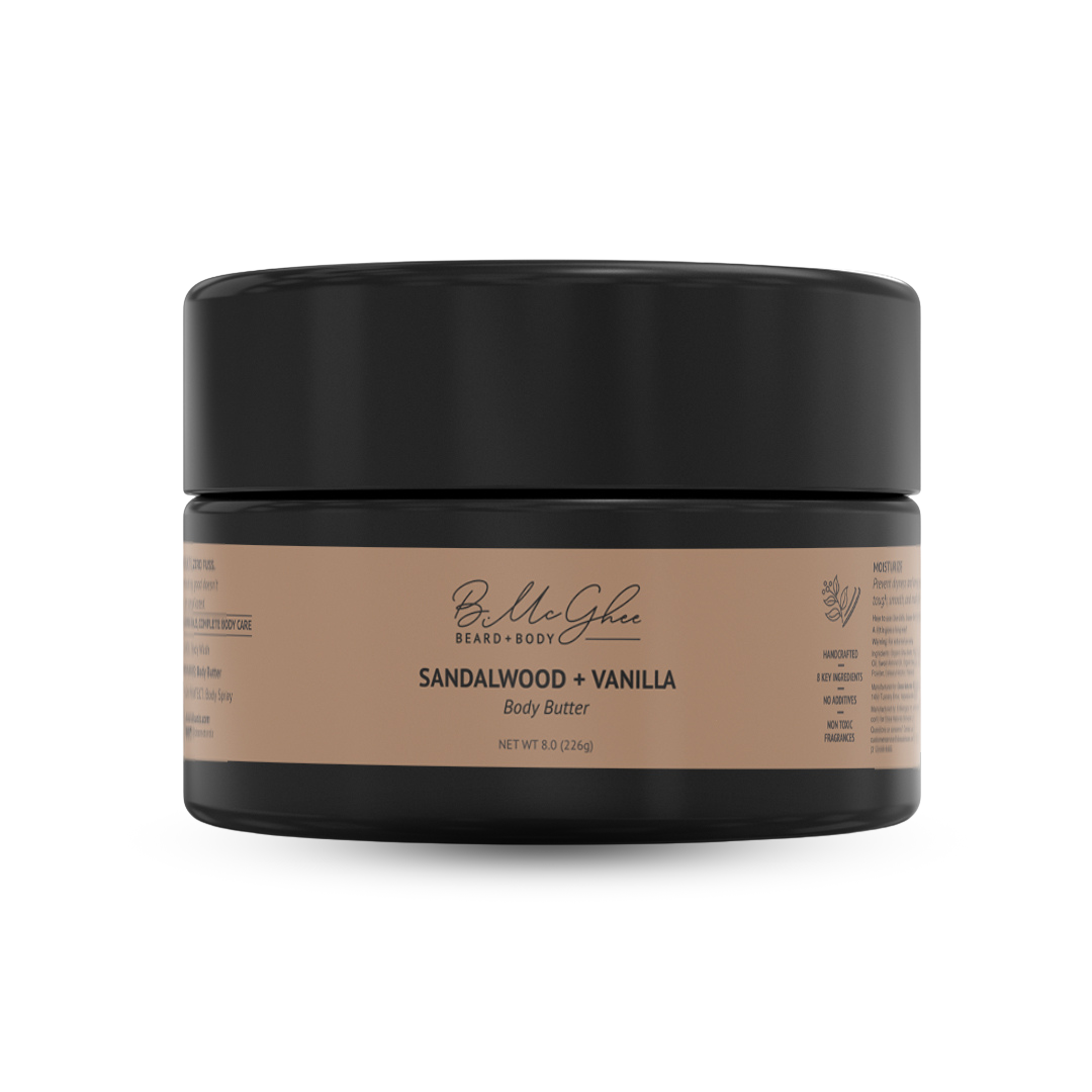 Sandalwood + Vanilla Body Butter for Men – 8 oz | Warm, Rich Hydration, Waterless & Eco-Friendly