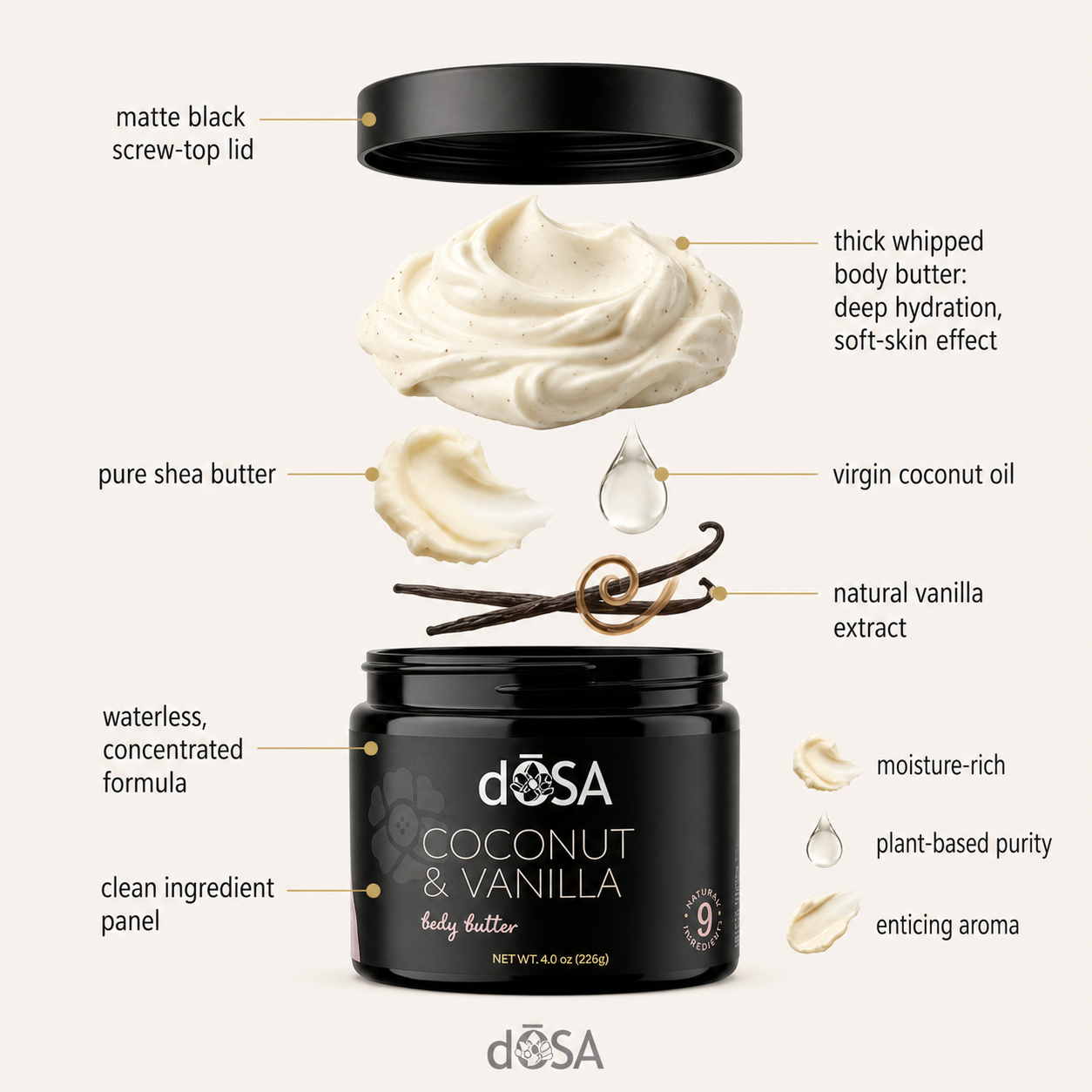 Coconut &amp; Vanilla Body Butter for Dry Skin | dŌSA Naturals