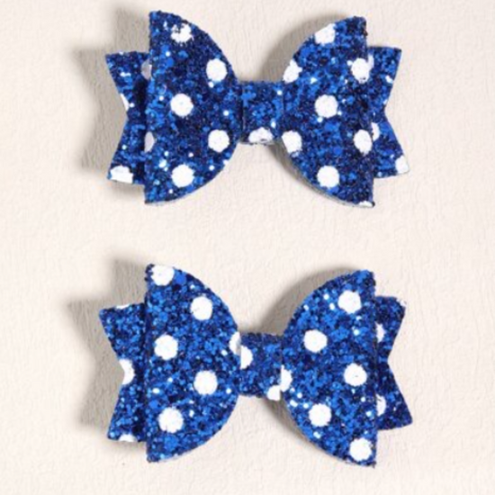 Blue and White Polka Dot Sequin Hair Bows