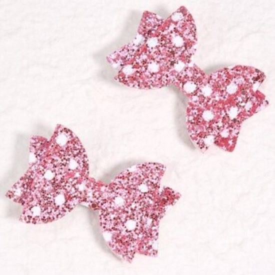 Pink and White Polka Dot Sequin Hair Bows