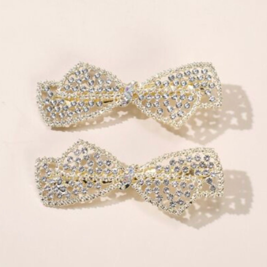 White Sparkly Rhinestone Hair Bows