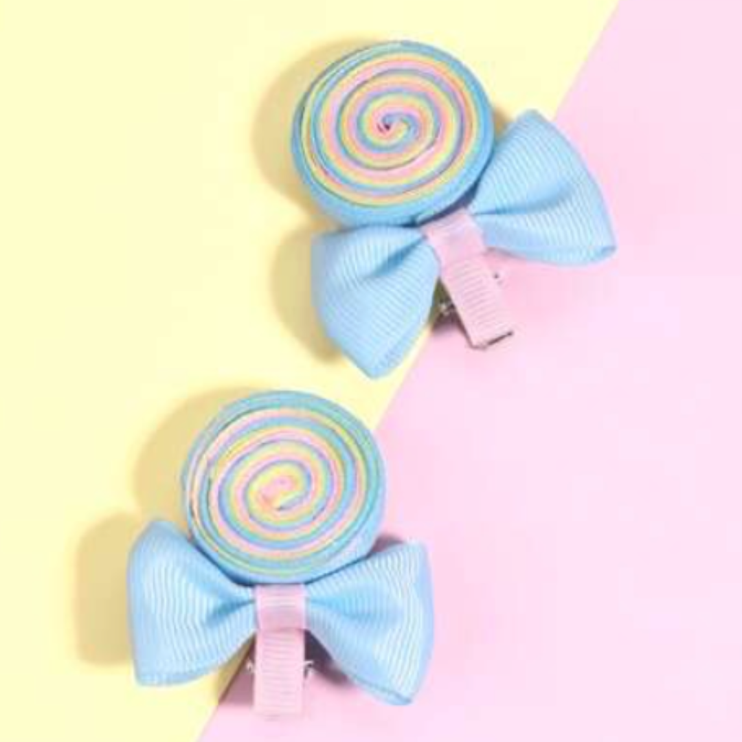 Blue and Pink Spiral Hair Bows