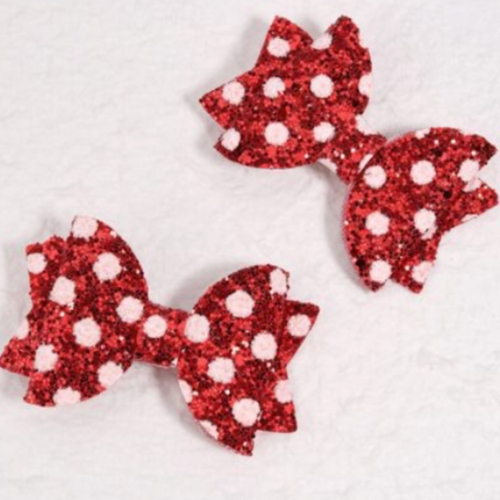 Red and White Sequin Hair Bows