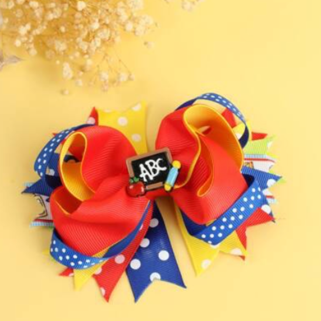 Multicolor ABC Hair Bow with Polka Dots