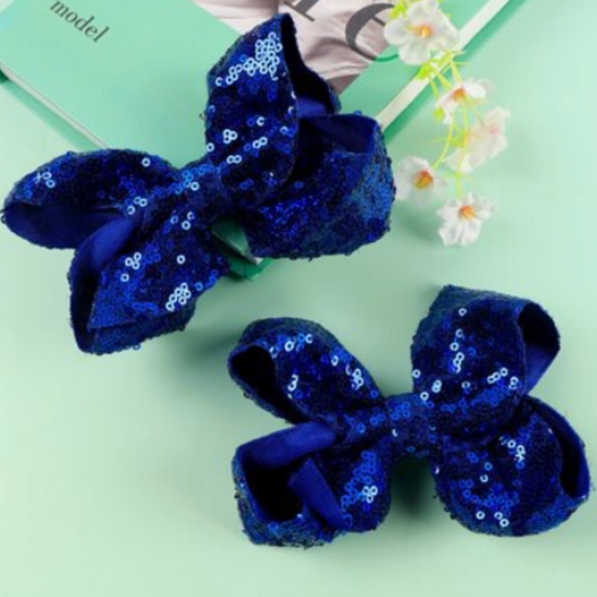 Blue and White Speckle Hair Bows