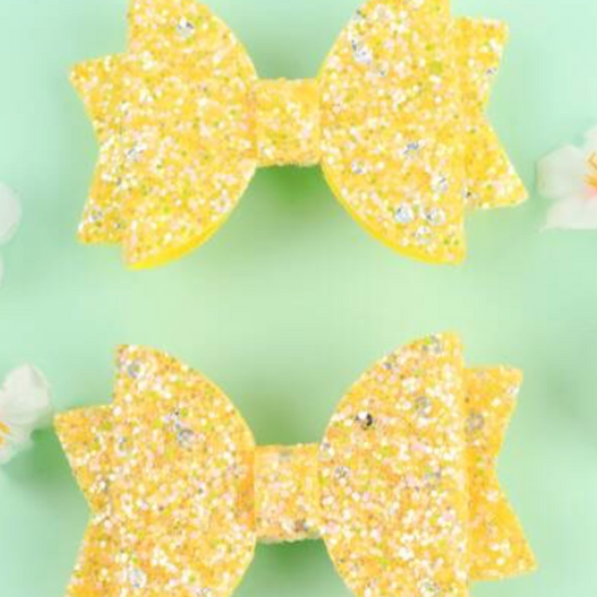 Yellow Hair Bows with Shimmering Rhinestones
